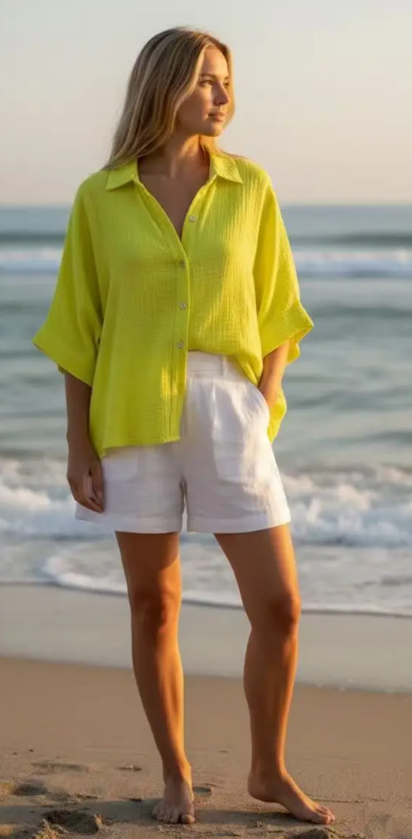 Chemise en gaze de coton over size - Jaune