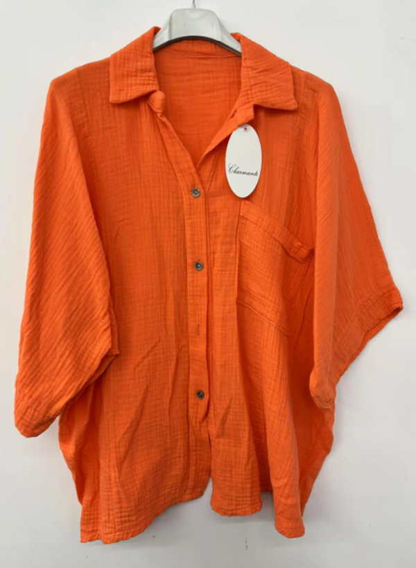Chemise en gaze de coton over size - Orange