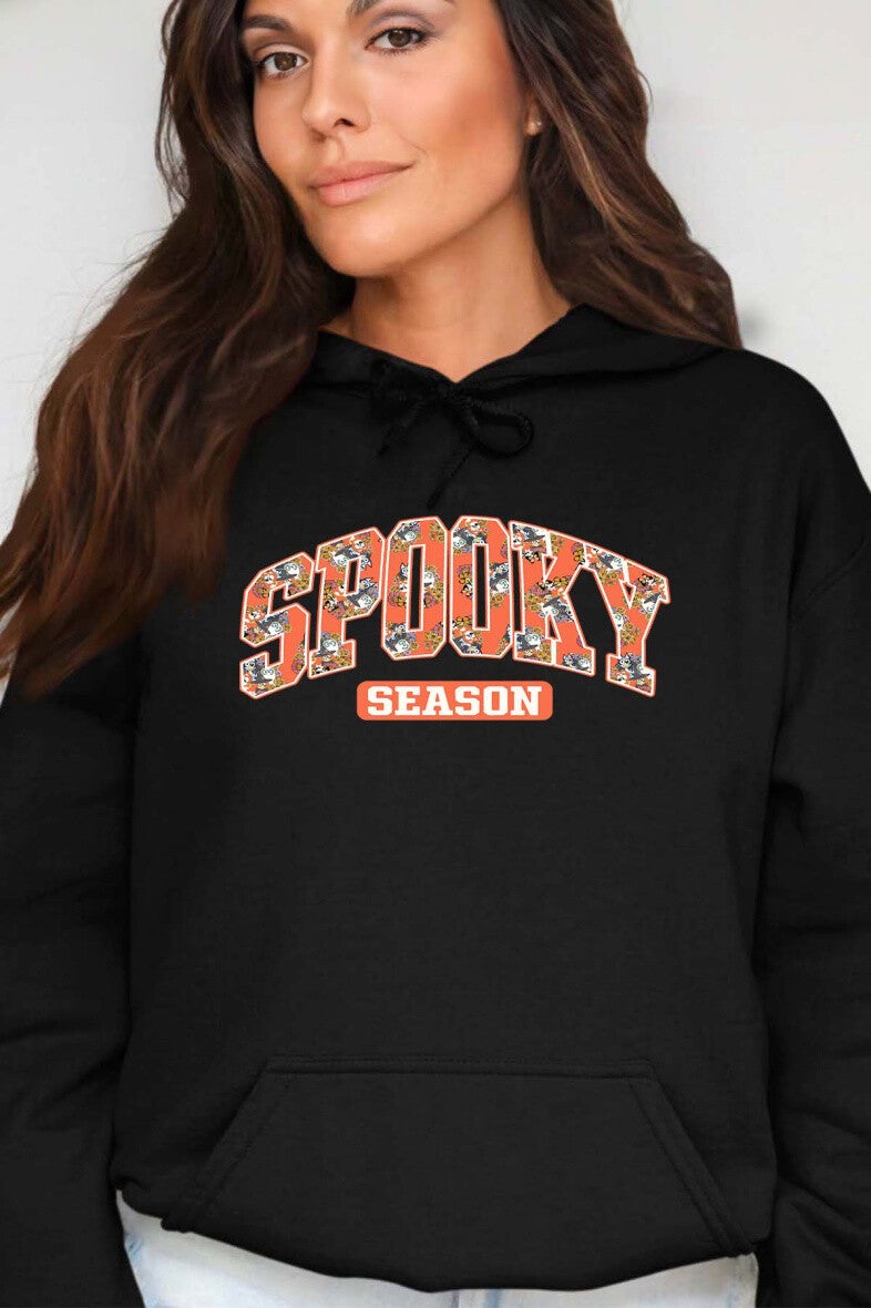 Sweat à capuche  floqué Spooky Season - Noir - 4 tailles au choix