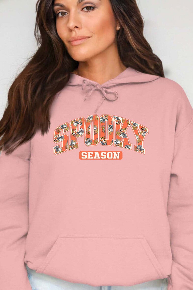 Sweat à capuche  floqué Spooky Season - Rose - 4 tailles au choix