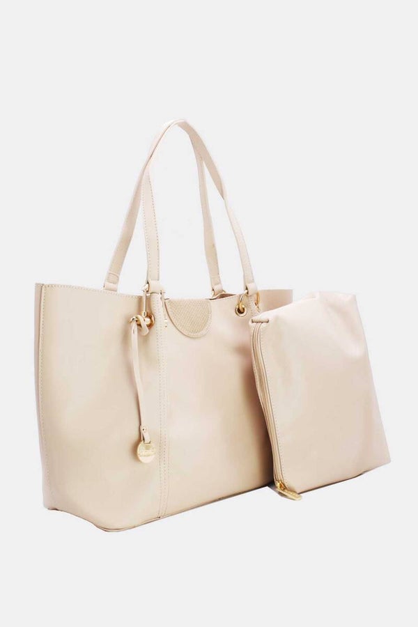 Sac à Main Cabas et sa pochette assortie Tom & Eva - Beige REF TE 8
