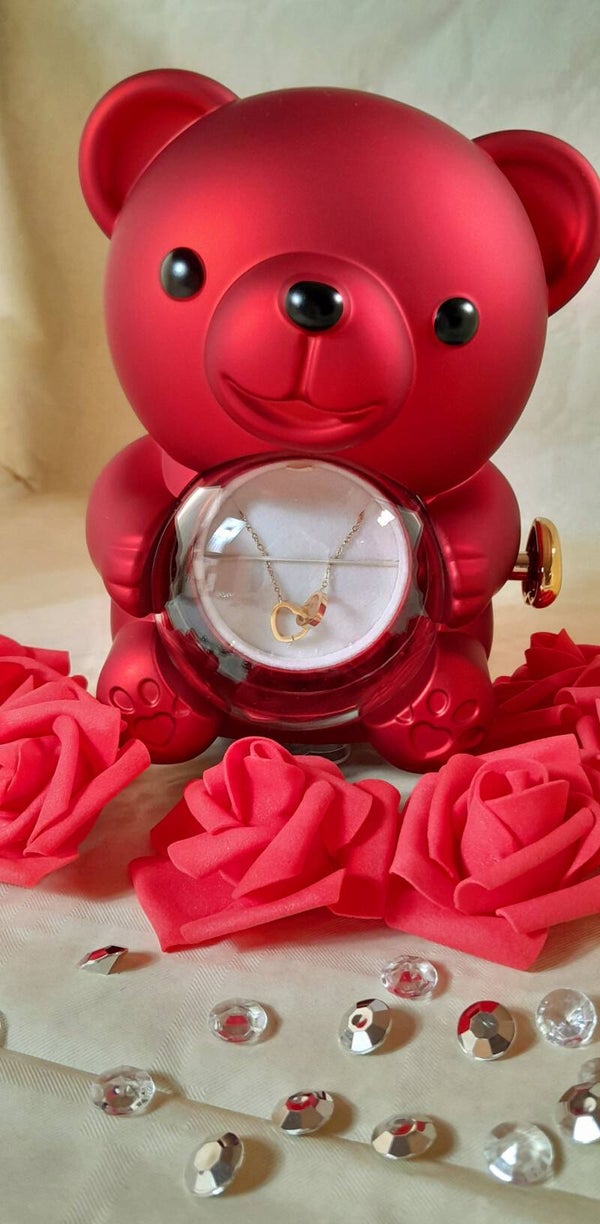 Boîte à bijoux ourson éternel rouge