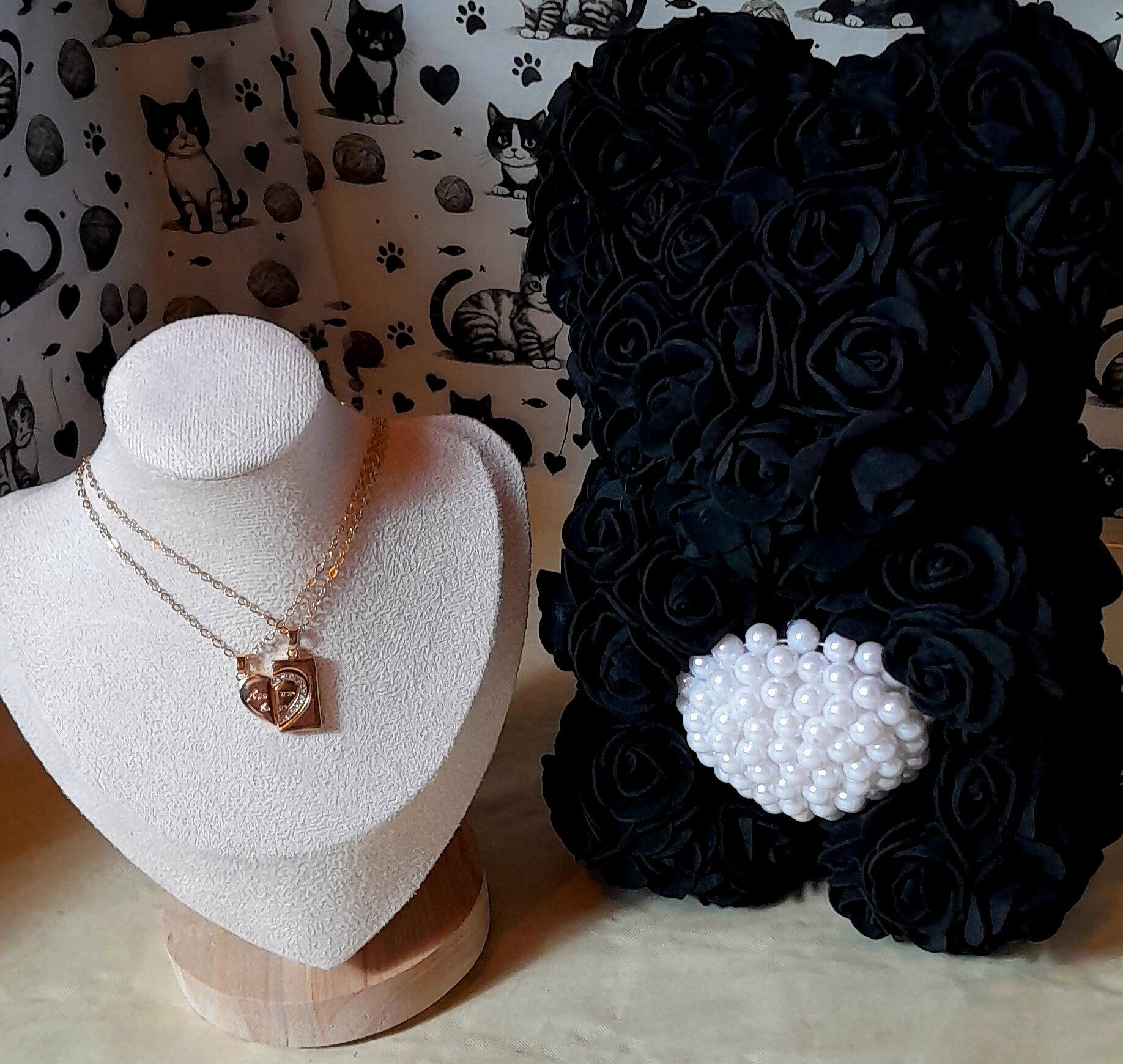 Collier double avec Ours florale noir