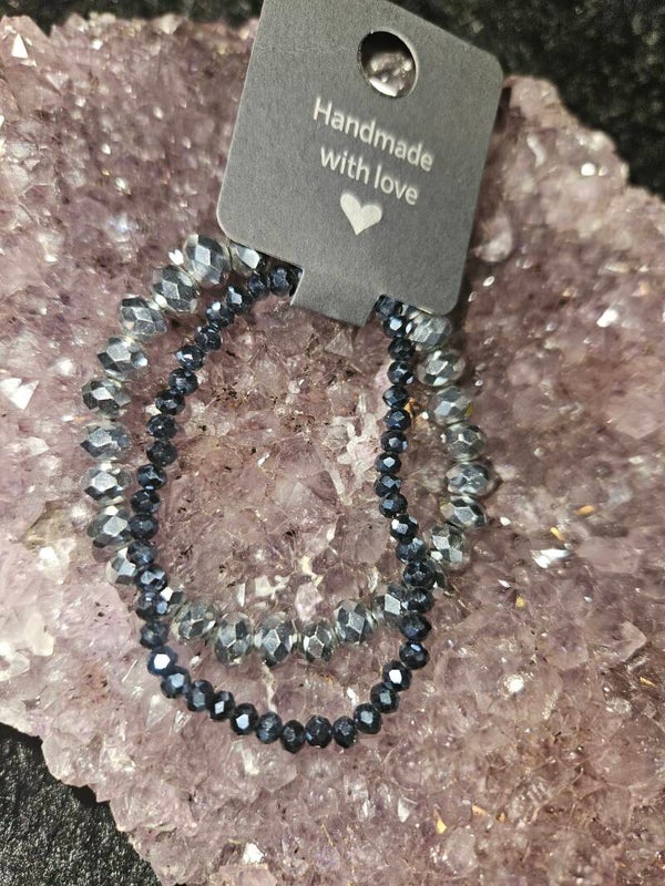 2 delig armbandje setje zwartgrijs