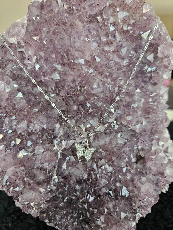 zilveren strass vlinder ketting