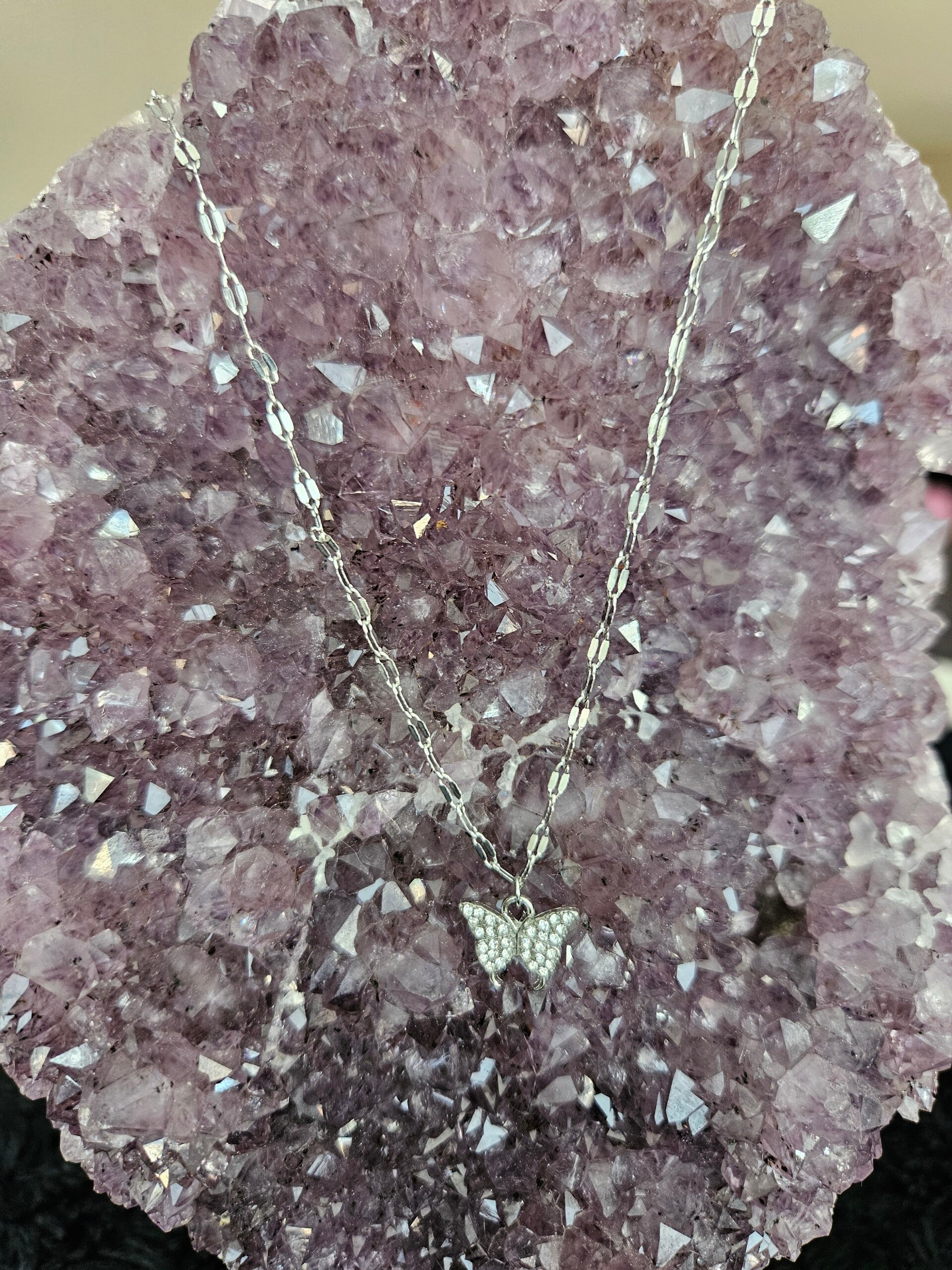 zilveren vlindertje strass ketting