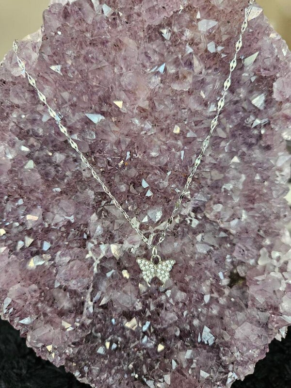 zilveren strass vlinder ketting