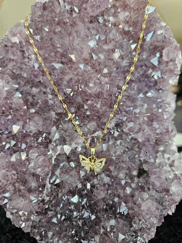 gouden ketting strass vlinder