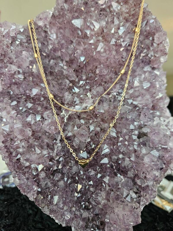 gouden ketting dubbele hartje/bolletjes