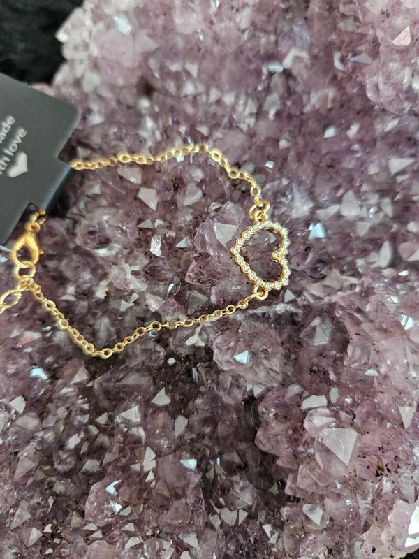 gouden armband strass hart