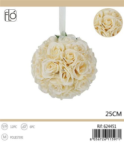 Decoratieve rozenbloemenbol – Crème – 25 cm JHKHQ