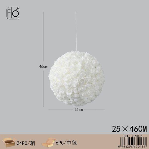 Decoratieve bloemenbol – Wit – 25 cm met ophanglint JHKHQ