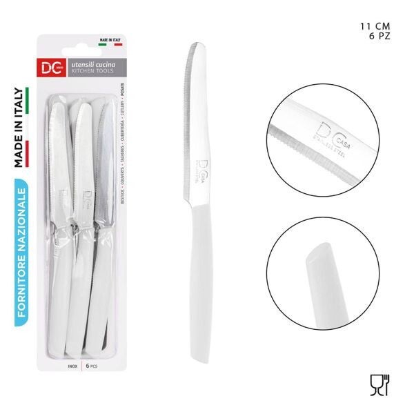 DC CASA Tafelmessen – 6 stuks, 11 cm, wit kunststof handvat