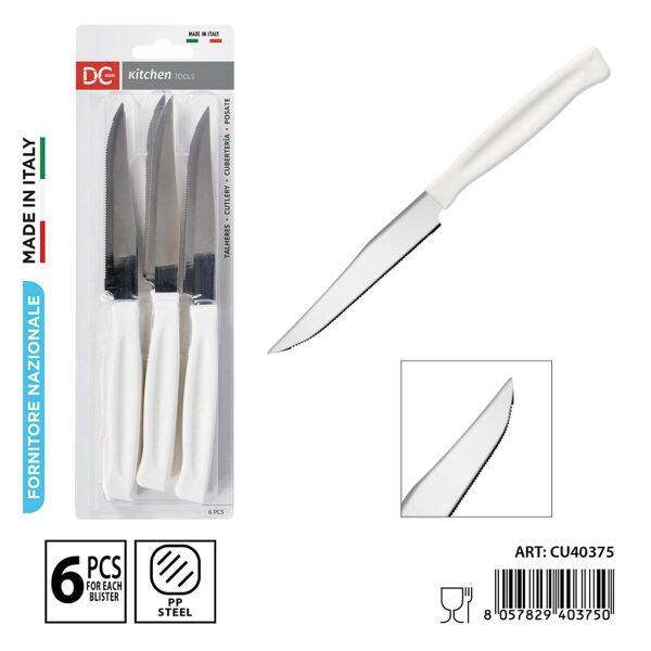DC CASA Steakmessen – 6 stuks met wit kunststof handvat, 11 cm