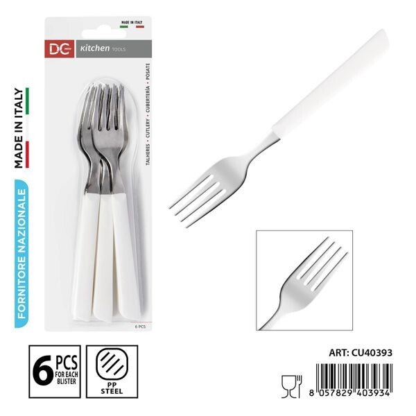 DC CASA Tafelvorken – 6 stuks met wit kunststof handvat