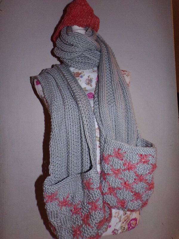 Lange rechte sjaal met zakken