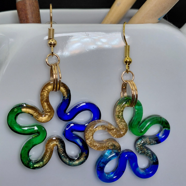 Fleur anneaux vert bleu