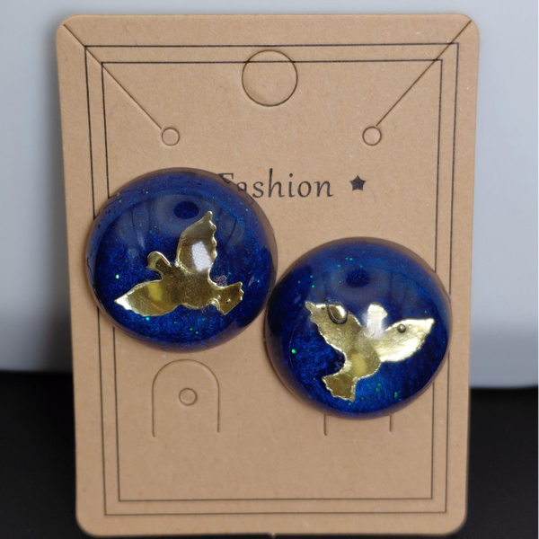 Bouton bleu colombe or