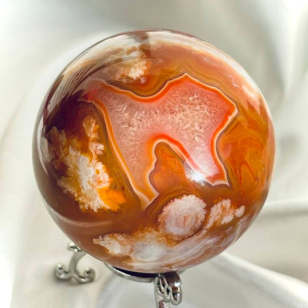 Carnelian X Flower Agate Sphere*