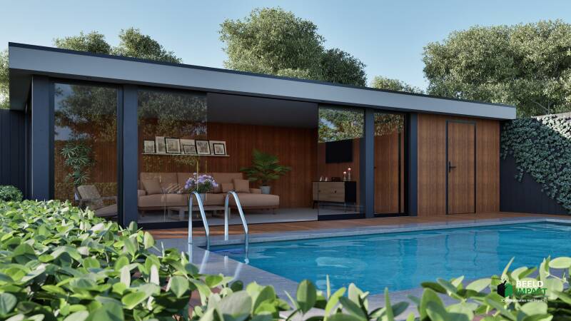 Visualisatie van poolhouse met zwembad