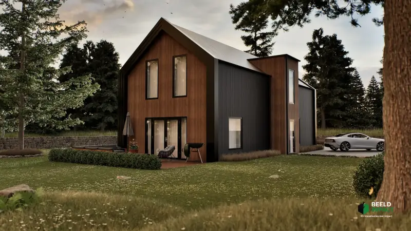 3D-visualisaties van een Noorse style houten woning