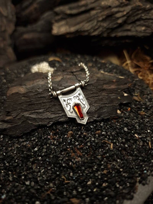 The knight of roses banner necklace | garnet | nox ex libris