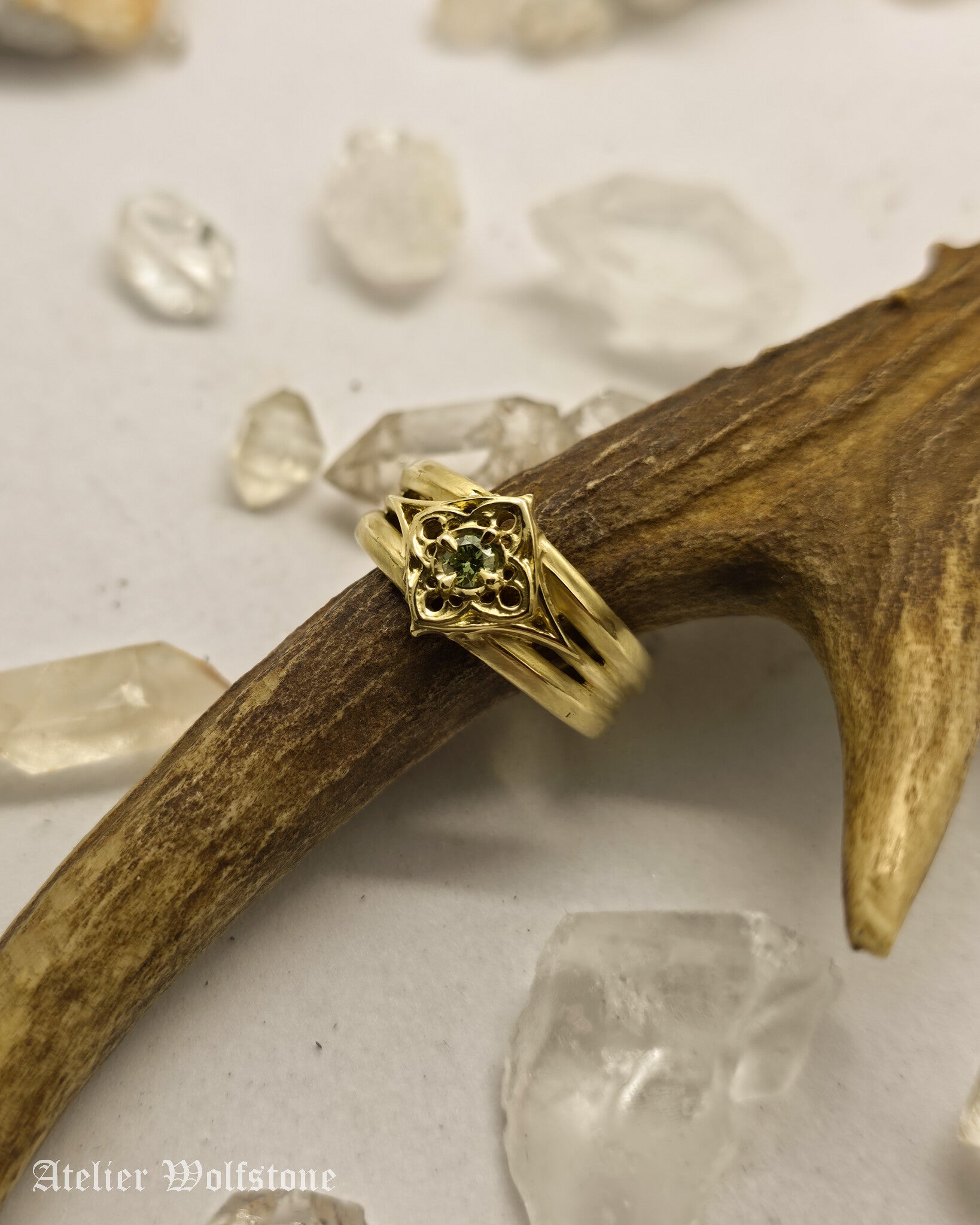 The Drama Queen Ring | 14K Gold | size 17 | Ready to Send | Green Diamond | Regina