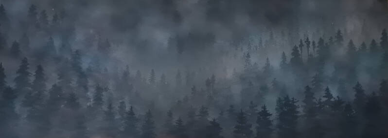 Moonlight over the misty mountains