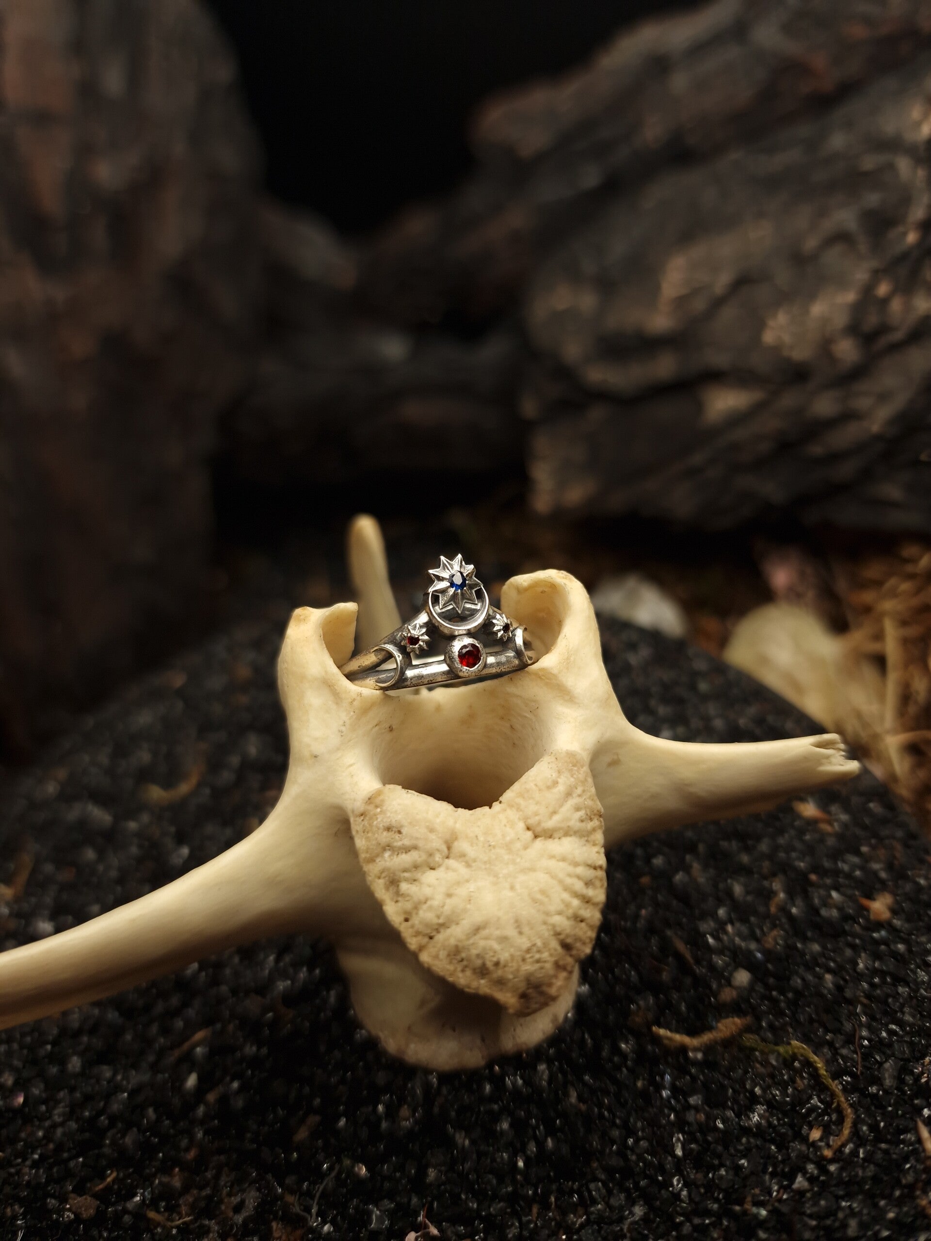 The night rose Ring | size 19 | Sapphire & Garnet | Nox ex libris