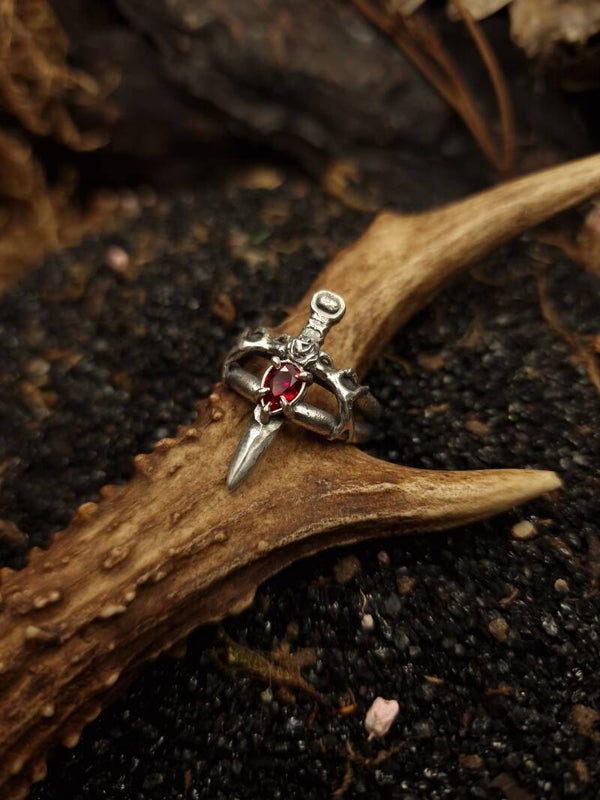 The Bloodied Dagger Ring | MTO | Ruby | Nox Ex Libris
