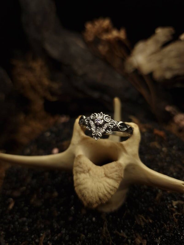 The Polyommatus Icarus moth Ring | size 19 | Lavender Zirconia | curiosity cabinet