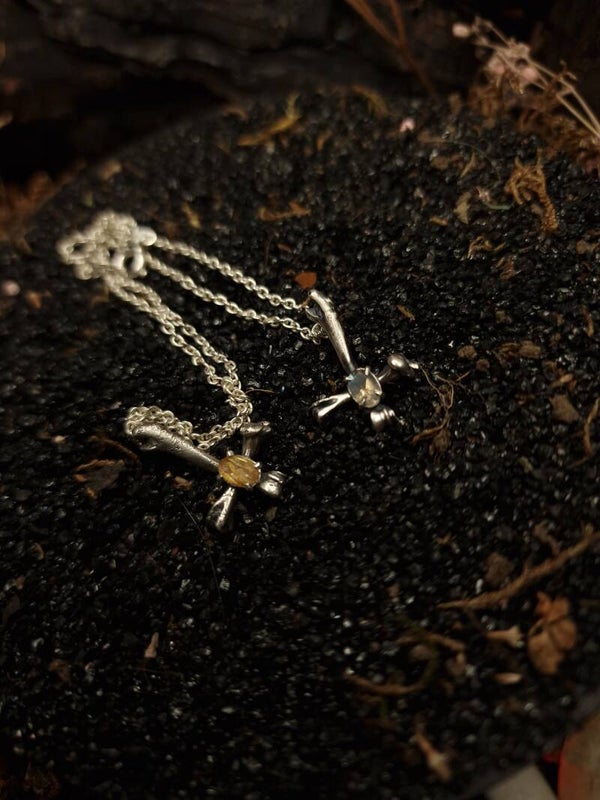 The upsydown cross pendant | Rutilated Quartz or Moonstone | Curiosity Cabinet