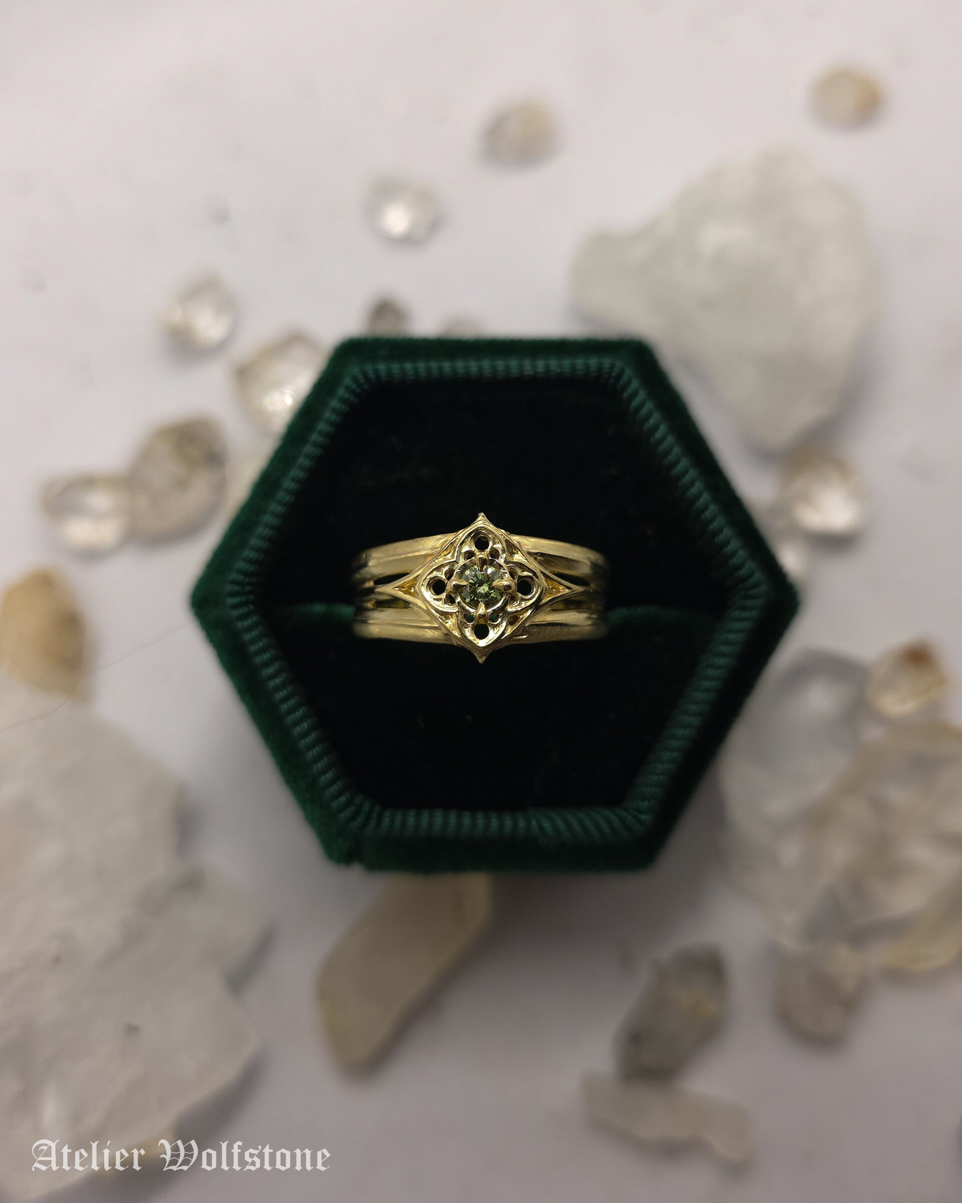 The Drama Queen Ring | 14K Gold | size 17 | One of a Kind | Green Diamond | Regina