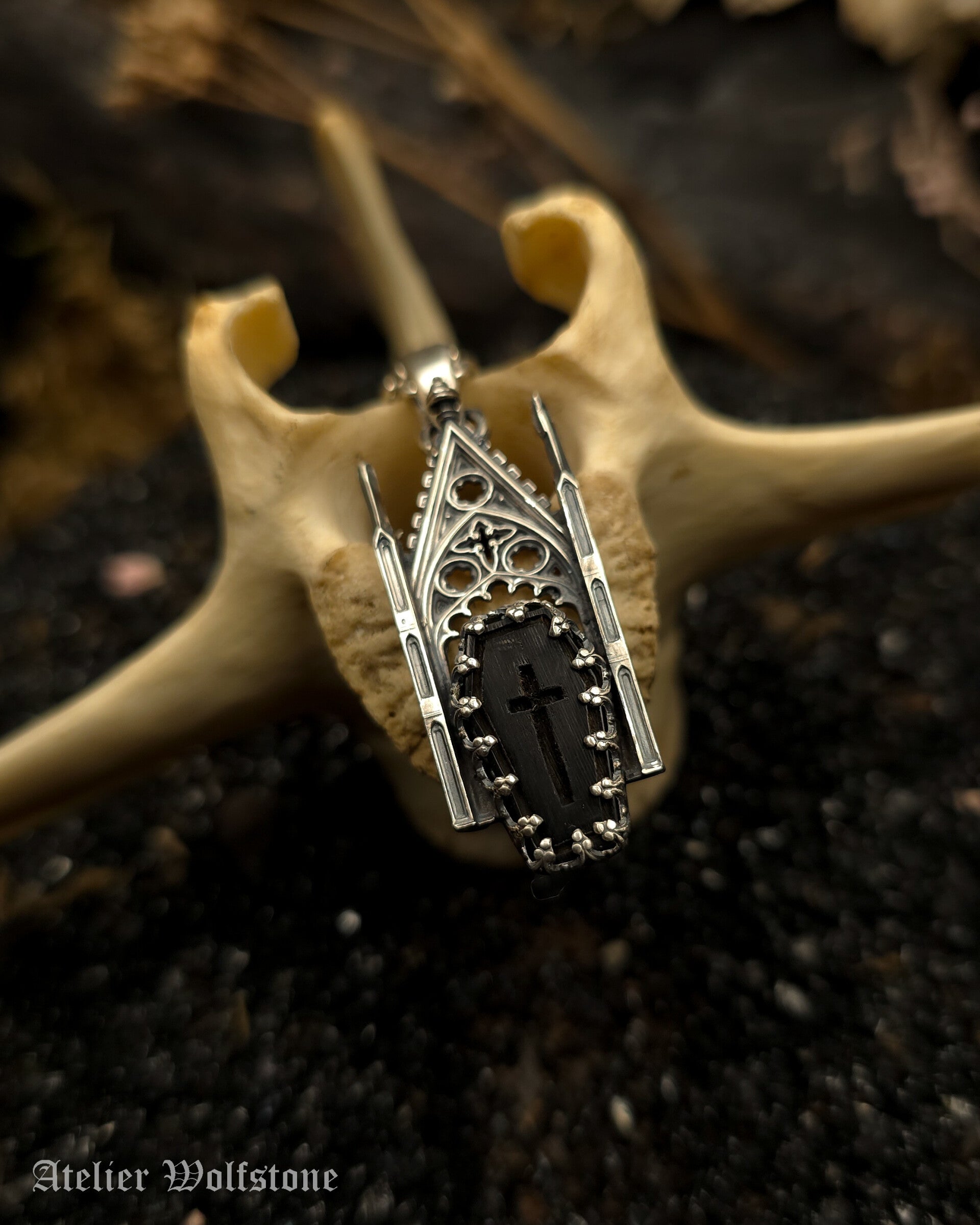The Dark Coffin Cathedral Pendant | One of A Kind | Bull horn | Regina | 23-2 release