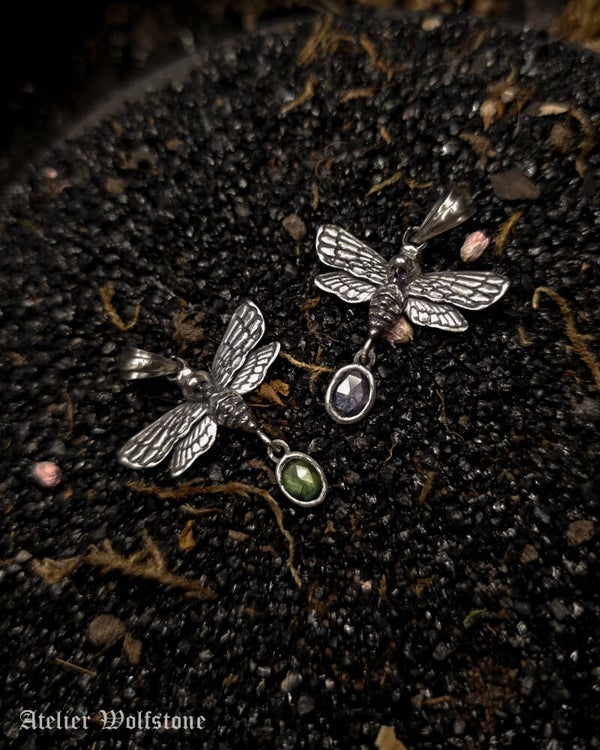 Acherontia Noctua | One of a Kind Pendant | Blue/Green Sapphire | Curiosity Cabinet