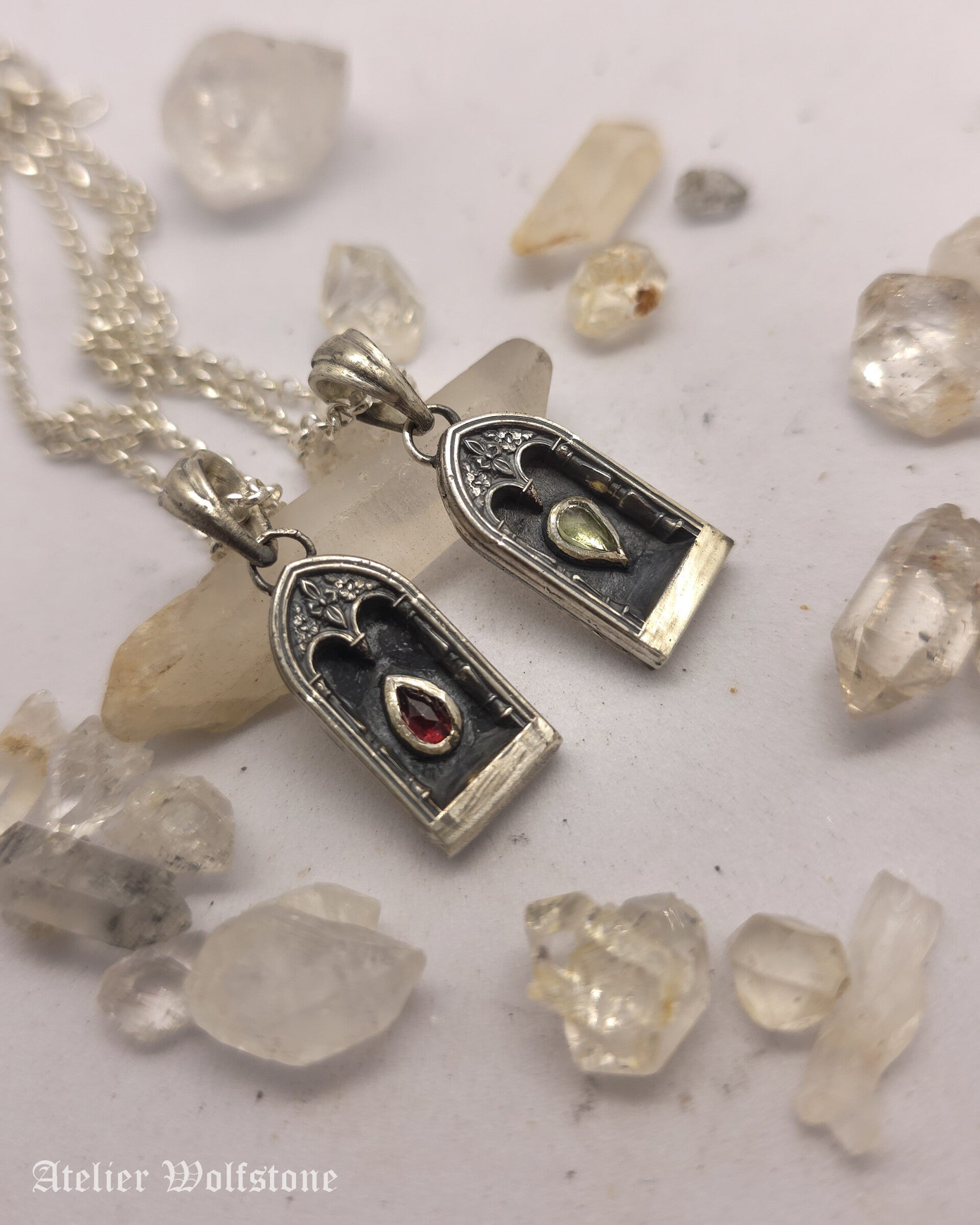 The Gravestone Pendant | One of a Kind | Garnet & Green Sapphire | Curiosity Cabinet