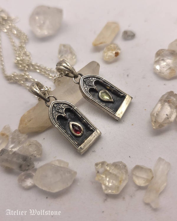 The Gravestone Pendant | One of a Kind | Garnet & Green Sapphire | Curiosity Cabinet