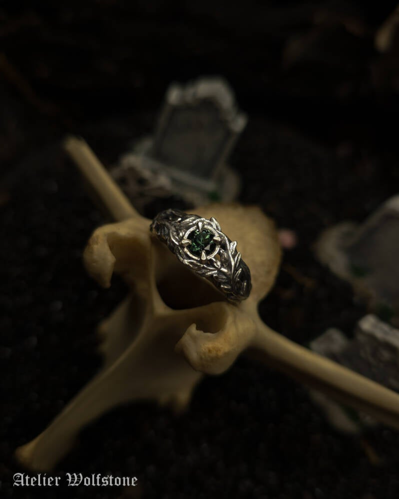 The Overgrown Cemetery Ring | Size 16 | Ready to Send | Dark green Spinel | Curiosity Cabinet