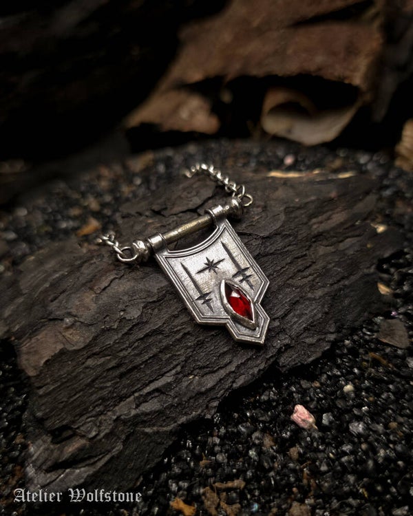 The Bloodletter Guild Banner | One of a Kind Necklace | Garnet | Nox ex Libris