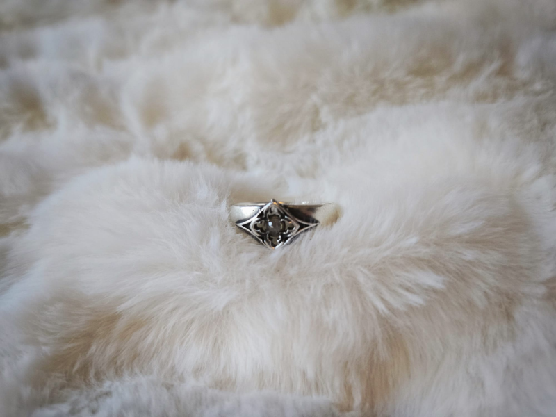 Morningstar pearl pendant in sterling silver with a gothic salt and pepper diamond ring