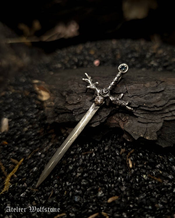 The Wild Sword | One of a Kind pendant | topaz & morganite | Nox Ex libris