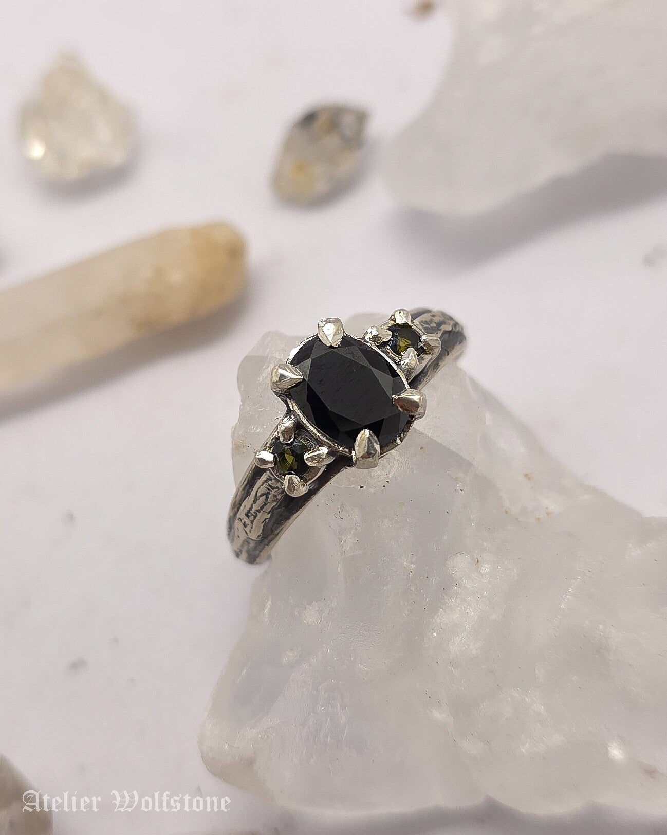 Deadly Nightshade Ring | size 19 | One of a Kind | green tourmaline & black zirconia | curiosity cabinet | 9-2 release