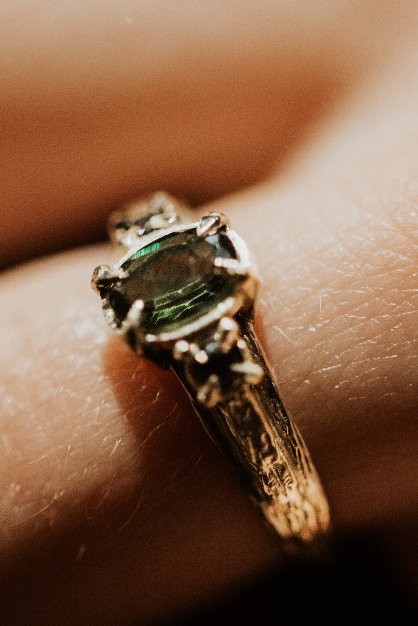 Trias Deae Verde | 14K Gold | One of a Kind Ring | A+ quality green tourmaline & black sapphire | Size 18 | The Heirloom Vault