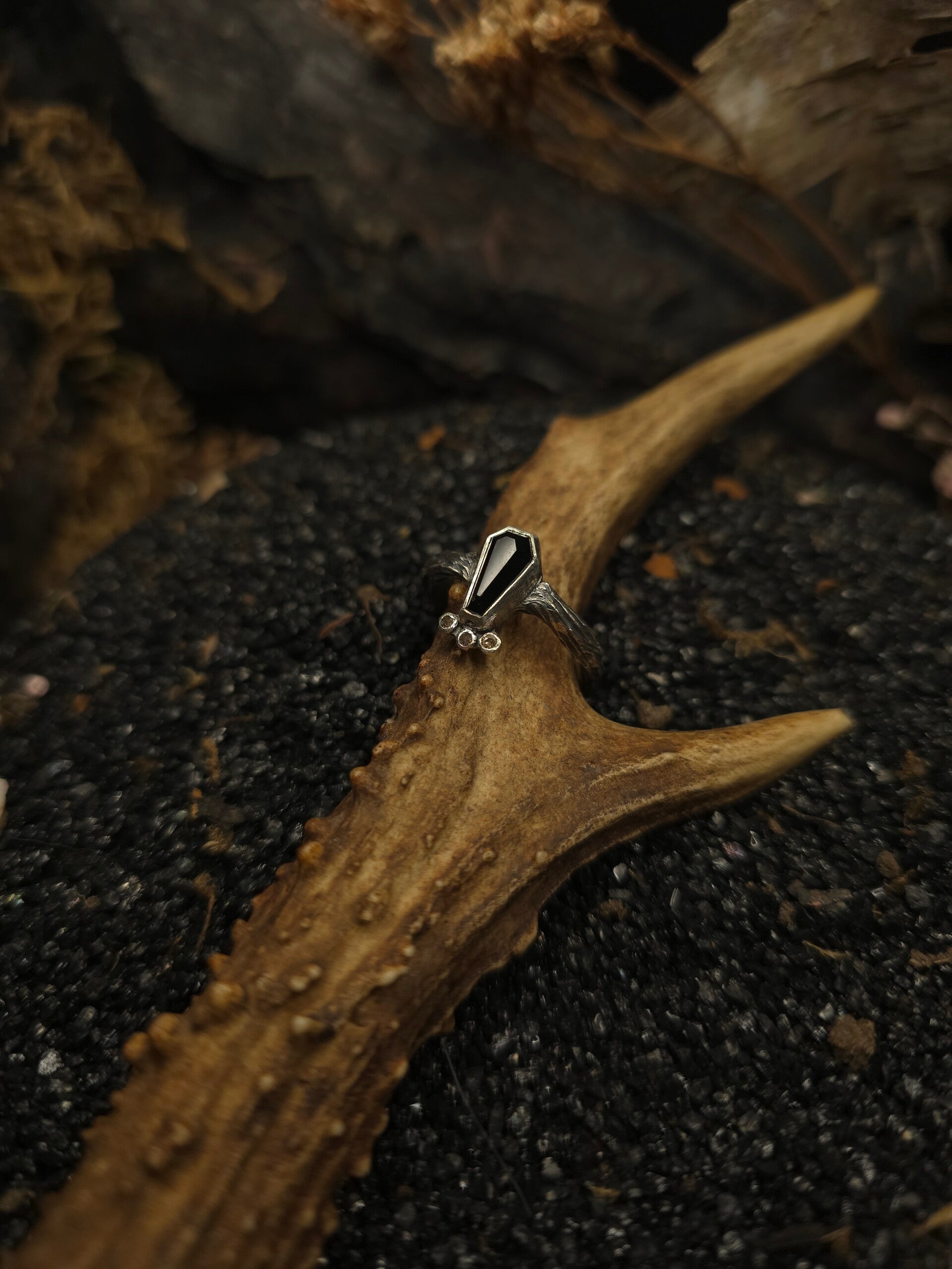 The Beyond Death Ring | size 17 | Onyx & Diamonds |  Curiosity Cabinet