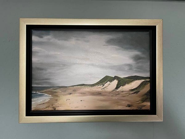 Sylt Dünen Kleiner Druck auf Leinwand mit Rahmen Alu-Silber