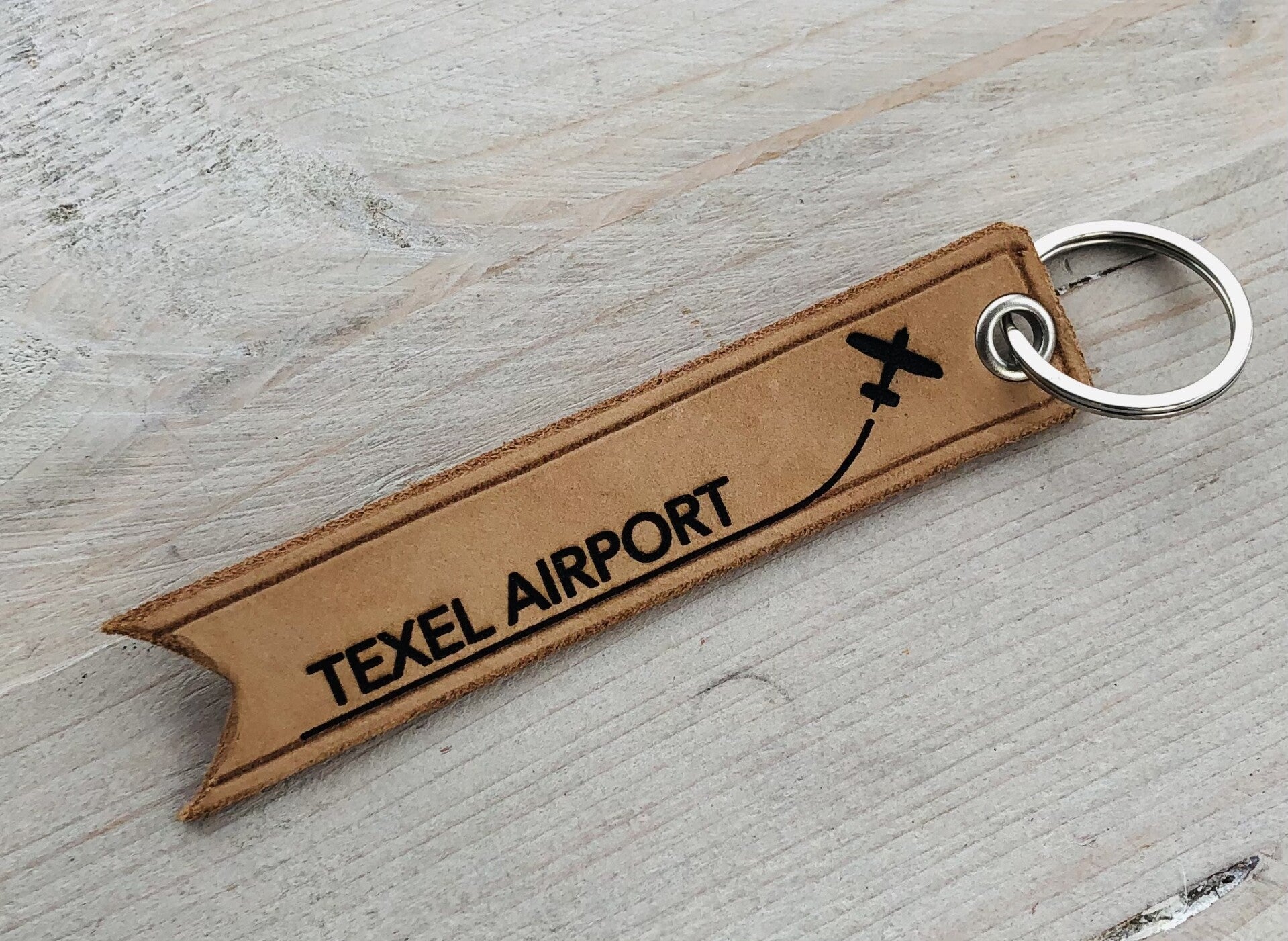 Texel Airport sleutelhanger van leer