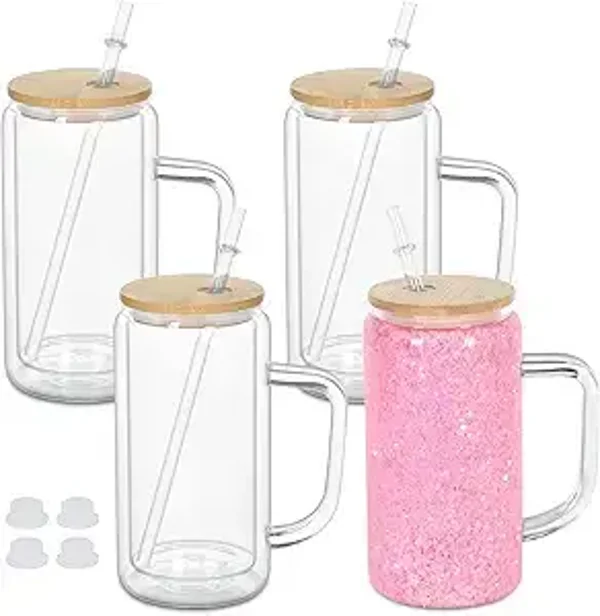 Glass Glitter Tumbler with Handle