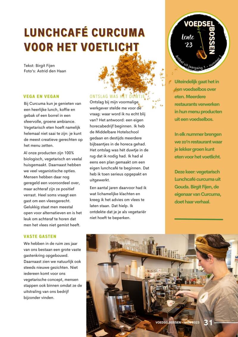Artikel lente '23: Groener uit eten. Lunchcafé curcuma. 