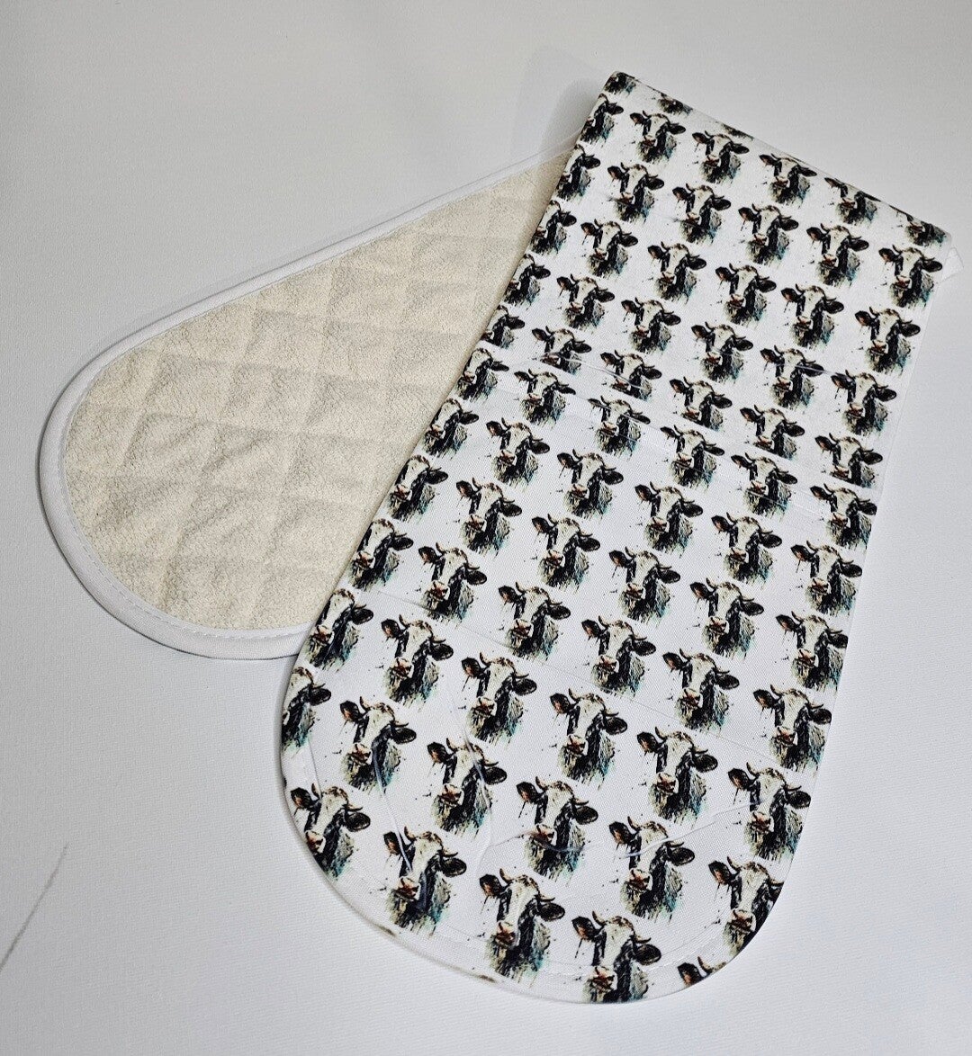 Cow print double quilted oven gloves