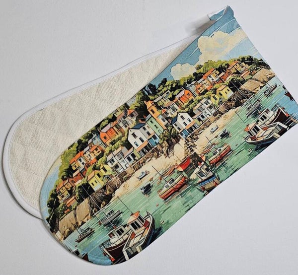 Coastal double quilted oven gloves